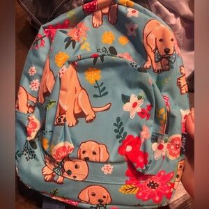 Kids Blue Puppy Print Backpack - Cute Dog & Floral Design